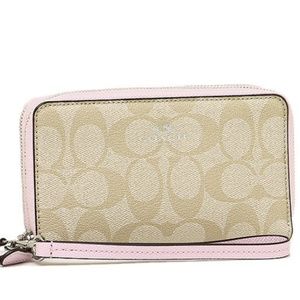 Coach Signature PVC Double Zip Canvas Wristlet Wal